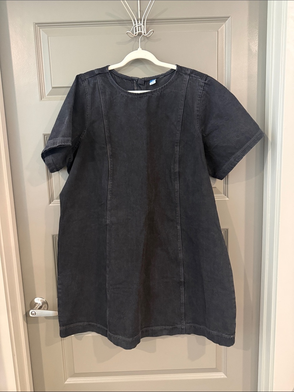 Kids Short-Sleeve Washed Black Denim Dress